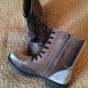 Dark grey velvet combat boots